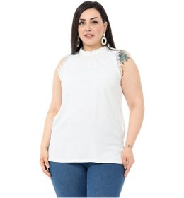 Resim Büyük Beden Yaka Detaylı Kolları Dantelli Beyaz Bluz-beyaz Beyaz 
