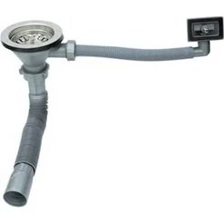 Resim Akkon Lüks Çöpmak Yandan Taşmalı Körüklü Evye Lavabo Sifonu Gri + 1 Yedek Ekstra Süzgeç 