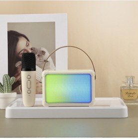 Resim Rogfer Taşınabilir Rgb Aydınlatma Efekti Bluetooth Hoparlör Ev Mini Karaoke Ses, Stil: Tek Mikrofon + Hoparlör Bej 