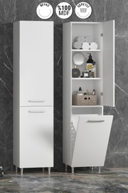 Resim ÖZCEDEN 35*167 cm Beyaz MDF Sepetli Ayaklı Banyo Boy Dolabı 