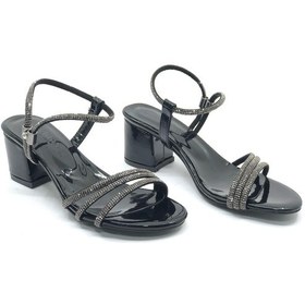 Resim Mehtap Çapraz Üç Şerit Taşlı 5 Cm Kadın Abiye Topuklu Ayakkabı Siyah-rugan 