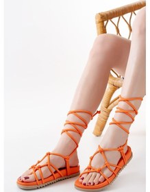Resim 1001-1001 Orange Bilekten Bağcıklı Kadın Sandalet Orange 