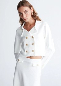 Resim Styleboom X Peraluna KATHY BLAZER Çelik Örgü Crop Kruvaze Blazer Kadın Triko Ceket - Ekru - Beyaz / XL 