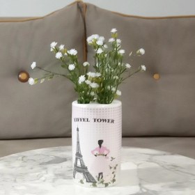 Resim 2 Adet Vazo Dahil,vazoda Çiçek,beyaz Yapay Çiçek,vazo Dekoratif Eyfel Kulesi 7x7x16cm Çok Renkli 