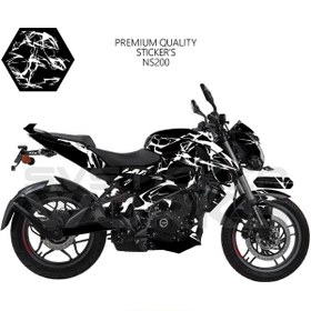 Resim Bajaj Ns200 Kaplama Sticker Şimşek Yıldırım Motor Kaplama Modeli Hazır Kit Beyaz 