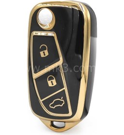 Resim Fiat Fiorino Linea Punto Uyumlu Anahtar Kılıfı 3 Buton Siyah Gold 