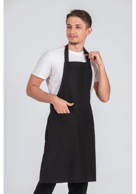 Resim Erkek Boyundan Asmalı Barista Şef Mutfak Önlüğü Siyah 
