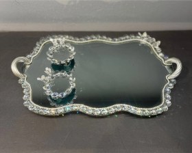 Resim Dekoratif Kristal Cam Ayna Bulut Sunum Tepsisi Gümüş 