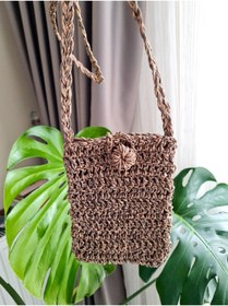 Resim Verda Desing Hasır Telefon Çantası Kahverengi El Örgüsü 