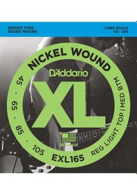 Resim D'addario Exl165 Xl Nickel Wound Bas Gitar Tel Seti - 45-105 Custom Light Profesyonel Long Scale, Hibrit Ölçü Dengeli Tiz Ve Bas Gerilimi , Çok Yönlü Kullanım 