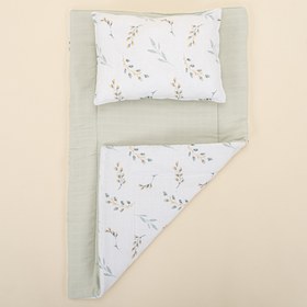 Resim Alt Açma Matı ve Yastık - Çift Taraflı - Açık Yeşil Muslün - Yapraklar 