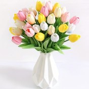 Resim 12 Adet Gerçekçi Plastik Yapay Laleler - Düğünler, Partiler, Bahçeler ve Ev Dekorasyonu İçin 