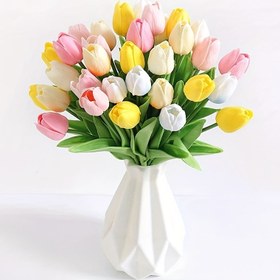 Resim 12 Adet Gerçekçi Plastik Yapay Laleler - Düğünler, Partiler, Bahçeler ve Ev Dekorasyonu İçin 