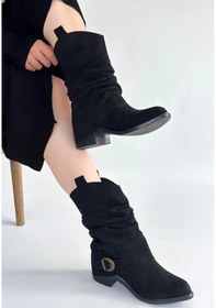 Resim Canty Siyah Süet Körüklü Topuklu Çizme Göründüğü Gibi 