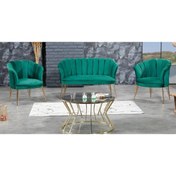 Resim Mert Concept Çay Seti Koltuk Takımı 2+1+1 Papatya Yeşil Gold Metal Ayak Salon Kafe Balkon Otel Ofis Berjer Ikili 