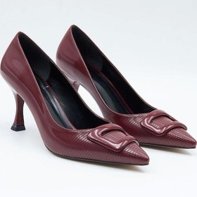 Resim Kadın Abiye Ayakkabı Bordo Dokulu 7cm Topuklu Tam Kalıp Bordo 