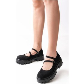 Resim Siyah Süet Günlük Yüksek Tabanlı Loafer Ayakkabı Siyah 