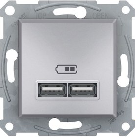 Resim Schneider Asfora Plus Alüminyum Usb Şarj Prizi 21A Type A Çerçev 