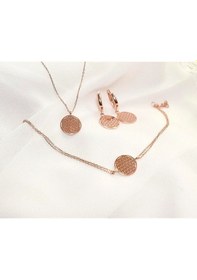 Resim Brezza Lusso Jewelry Rose Gold Gümüş Yaşam Çiçeği Kadın Kolye Küpe Bileklik Seti 