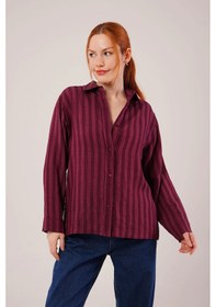 Resim Düğmeli Ve Çizgi Detaylı Bordo Gömlek Bordo 