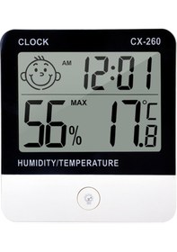 Resim Symbee Ev Ve Ofis İçin Ultra İnce Lcd Ekranlı Sıcaklık Nem Ölçer, Saat Ve Alarm Fonksiyonlu, Beyaz-siyah, Cx-260 Pil Dahil Değil 