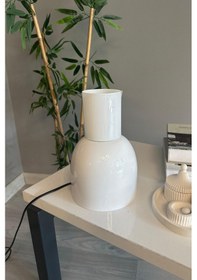 Resim Shiny Masa Lambası Beyaz Renk Çalışma Lambası Dekoratif Metal Abajur Modeli Ofis Ev Aydınlatma Beyaz 