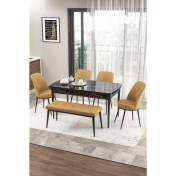 Resim Canisa Concept Zen Serisi Bench'li 80 x 132 cm Açılabilir Mdf Mutfak Masası Takımı Siyah Mermer Desen 