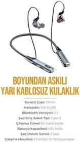Resim PDAteknoloji AZ-BN02 Boyun Askılı Bluetooth Kulaklık (400mah, 60 saat bekleme) (AZ-BN02) 