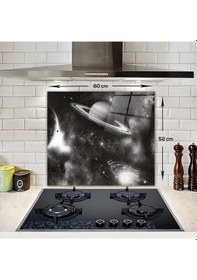 Resim Decorita Cam Ocak Arkası Koruyucu Galaksi Desen Siyah Beyaz Fon 49.5 x 76 CM 