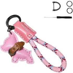 Resim Elmpaly Pembe Çizgi Film Köpek Charmlı Anahtarlık - Kadın Erkek Çiftler İçin Şık Aksesuar 