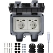 Resim , İngiliz ve Fransız tarzı USB*2/USB+Type-C'li dış mekan priz kutuları. IP66 dereceli AC220V/16A dayanıklı kapaklı priz kutusu, mutfak, banyo ve bahçe duvar prizleri için uygundur 
