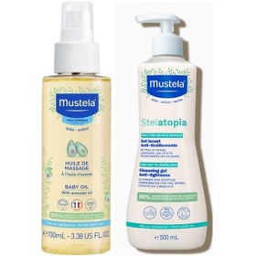 Resim Mustela Bebek Masaj Yağı 100ml - Stelatopia Temizleyici Jel 500ml 