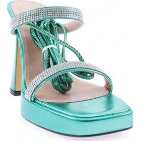 Resim Dgn 3582-23y Kadin Kristal Taşli Bantli Bilekten Bağlamali Kalin Topuklu Sandalet 3582-2271-R13776 Yeşil 