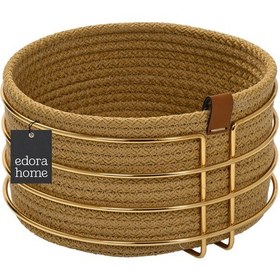 Resim Altın Yuvarlak Ekmek Sepeti Şık,ekmeklik Kahve Hasır Örmeli Makrome-çok Amaçlı Metal Paslanmaz Altın 