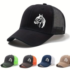 Resim Unisex outdoor bisiklet şapkası, baskılı at desenli kavisli siperlikli şapka, şık ve çok yönlü yazlık file nefes alabilir ördek gagalı şapka, trucker beysbol şapkası 