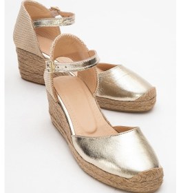 Resim Luvishoes Luvi Shoes Aldea Altın Hakiki Deri Kadın Dolgu Topuk Sandalet Altın 