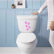 Resim cnpromosyon Kedi Pati Izleri Silüeti Dekoratif Wc Klozet Sticker, Çıkartma, Etiket Pembe 
