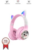 Resim HD11 Sevimli Kedi Karikatür Kulak Led Işıklı 5.3 Kulak Üstü Bluetooth Kulaklık Torima