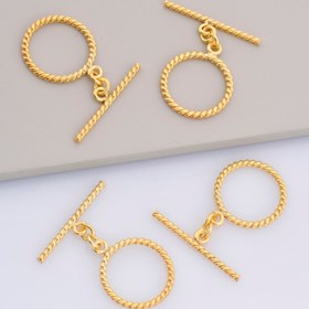 Resim 24K Gold Vermeil Twisted Toggle Clasps, 925 Silver Twisted Rope Design Toggle Clasp Set, Toggle Clasps, Jewelry Supplies, Findings, VM62C 