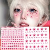 Resim 2'li Pembe Kiraz Çiçeği Makyaj Sticker Seti Yüz ve Göz için, Sahne Makyajı İçin Çiçek Gözyaşı Stickerları, Kaş Merkezi ve Gözyaşı Süslemesi için Yüz Makyaj Stickerları 