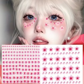 Resim 2'li Pembe Kiraz Çiçeği Makyaj Sticker Seti Yüz ve Göz için, Sahne Makyajı İçin Çiçek Gözyaşı Stickerları, Kaş Merkezi ve Gözyaşı Süslemesi için Yüz Makyaj Stickerları 
