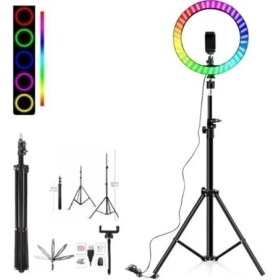 Resim Asfal Bluetooth Kumandalı 33 cm Rgb Makyaj Renkli Işık + 210 cm Tripod Canlı yayın Tiktok Işığı 