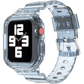 Resim Glacier Saydam Tpu Entegre Saat Bantı Apple Watch Series 7 45mm Saydam Mavi İçin Saat Bantı 