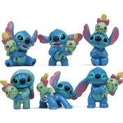 Resim 6 adet set Yetkili Disney Stitch bebek modeli, doğum günü hediyesi, araba süsü, ev ofis süsleri, saksı bitkisi kek dekorasyonları, Noel Cadılar Bayramı Paskalya hediyesi, Stitch modeli, Stitch bebekler 