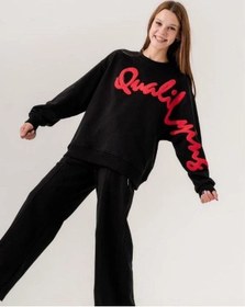 Resim Kız Çocuk Quality Yazılı Pamuklu Sweatshirt-14780 Siyah 