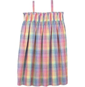 Resim Antebies Gökkuşağı Ekose Poplin Gipeli Göğüs Detaylı Askılı Kız Çocuk Elbise Pembe 