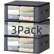 Resim 3 adet Katlanabilir Depolama Çantaları, Şeffaf PVC Pencereler, Giysiler ve Battaniyeler için Gri Kumaş Düzenleyici, Fermuar Kapanışı, 30.99 x 9.91 x 16.0 cm - Günlük Seyahat ve Taşıma için İdeal, 1 Çanta, 3 Adet Set, 1 Boyut, Mücevher Sandıkları içerir 