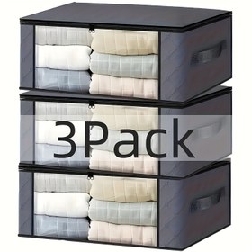 Resim 3 adet Katlanabilir Depolama Çantaları, Şeffaf PVC Pencereler, Giysiler ve Battaniyeler için Gri Kumaş Düzenleyici, Fermuar Kapanışı, 30.99 x 9.91 x 16.0 cm - Günlük Seyahat ve Taşıma için İdeal, 1 Çanta, 3 Adet Set, 1 Boyut, Mücevher Sandıkları içerir 