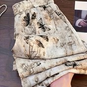 Resim Kadınlar için Yüksek Bel Vintage Mürekkep Kelebek Desenli Düz Paça Pantolon, İlkbahar/Yaz Günlük Geziler ve Tatil Seyahatleri İçin Uygun 