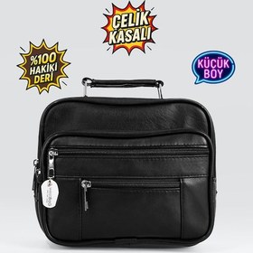 Resim Westbag Erkek Siyah Yatay Model Çelik Kasalı Hakiki Deri El Ve Omuz Çantası Küçük Boy 
